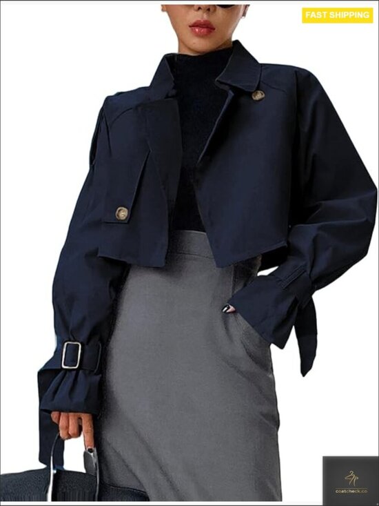 Jackets & Blazers - Cropped Trench Coat Y2K Chic Classic Double-Breasted Lapel Casual Outerwear